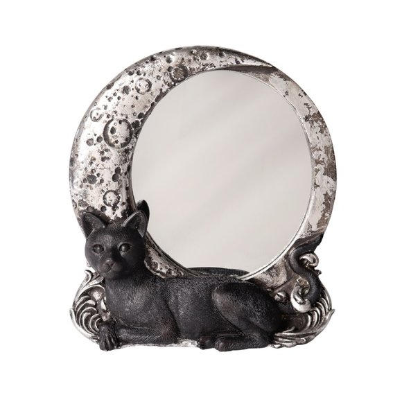 DISCONTINUED!! Alchemy Gothic Black Cat Silver Moon Mirror NIB Wall or Desk - Picture 3 of 4